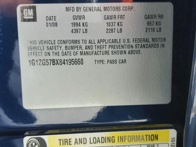 1G1ZG57BX84195660 - 2008 CHEVROLET MALIBU LS 蓝色 照片 10