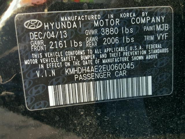 KMHDH4AE2EU060045 - 2014 HYUNDAI ELANTRA SE BLACK photo 10