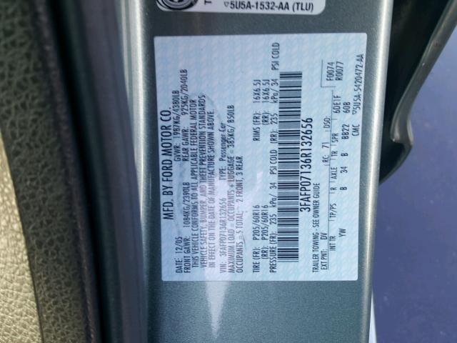 3FAFP07136R132656 - 2006 FORD FUSION SE GREEN photo 10