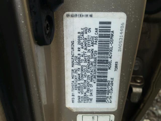 4T1BE32K03U666729 - 2003 TOYOTA CAMRY LE GOLD photo 10