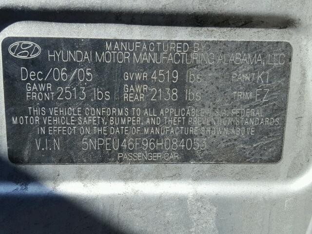 5NPEU46F96H084053 - 2006 HYUNDAI SONATA GLS SILVER photo 10