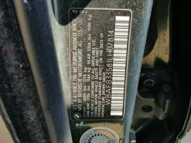 WBAFB33581LH07814 - 2001 BMW X5 4.4I GREEN photo 10