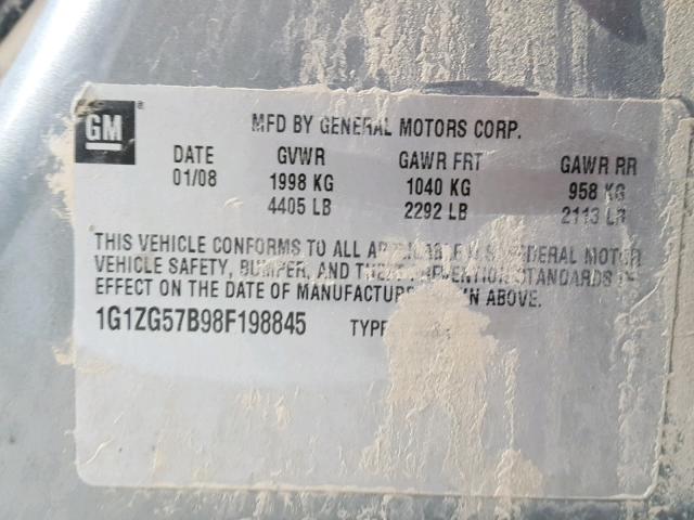 1G1ZG57B98F198845 - 2008 CHEVROLET MALIBU LS ლურჯი ფოტო 10