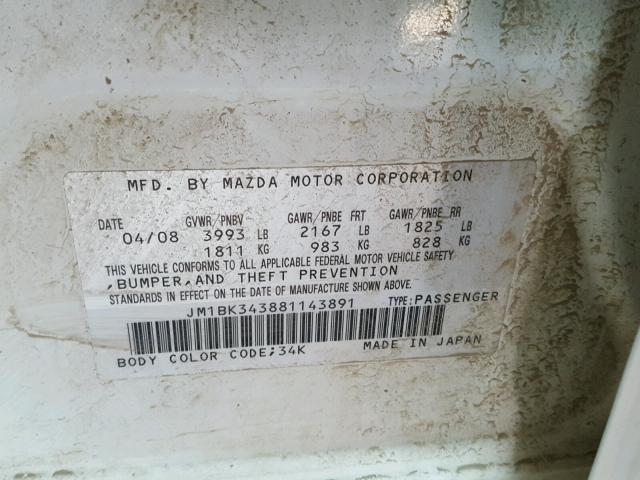 JM1BK343881143891 - 2008 MAZDA 3 HATCHBAC WHITE photo 10