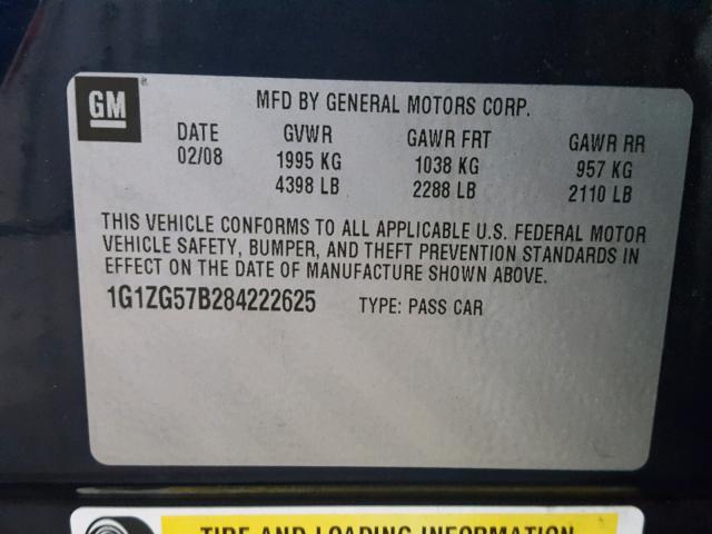 1G1ZG57B284222625 - 2008 CHEVROLET MALIBU LS BLUE photo 10