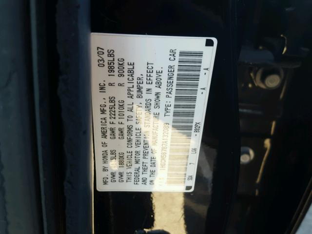 1HGCM56787A132089 - 2007 HONDA ACCORD EX BLACK photo 10