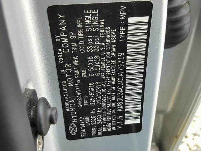 KM8JU3AC3CU479719 - 2012 HYUNDAI TUCSON GLS SILVER photo 10