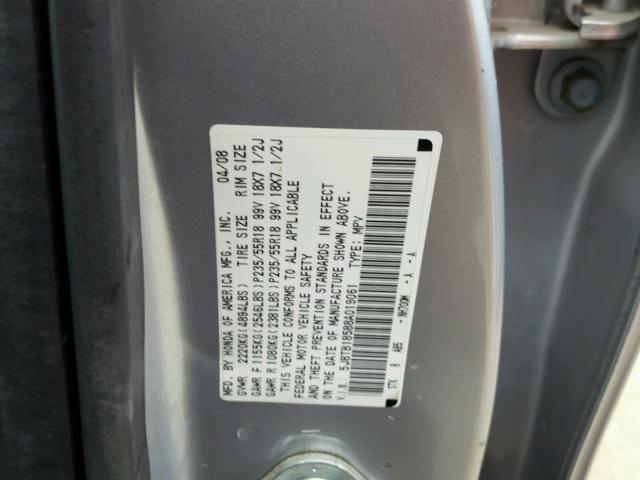 5J8TB18588A019061 - 2008 ACURA RDX TECHNO SILVER photo 10