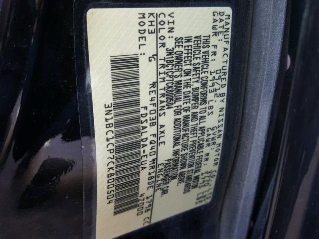 3N1BC1CP7CK800504 - 2012 NISSAN VERSA S BLACK photo 10