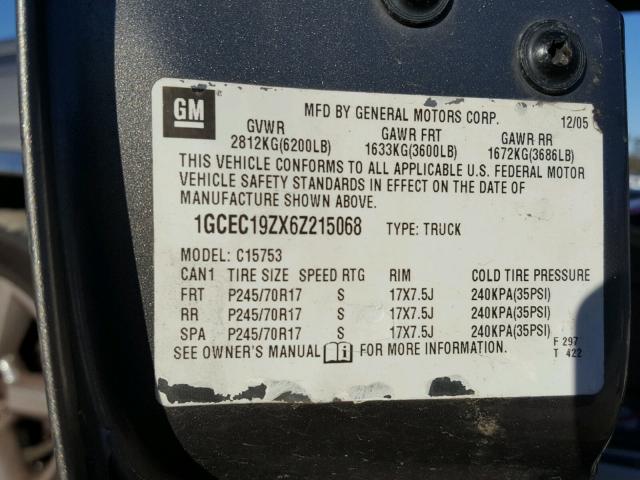 1GCEC19ZX6Z215068 - 2006 CHEVROLET SILVERADO GRAY photo 10