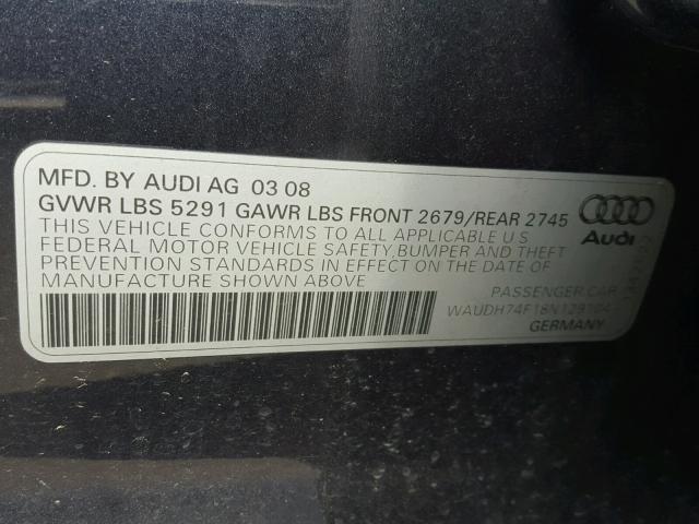 WAUDH74F18N129104 - 2008 AUDI A6 3.2 QUA BLACK photo 10