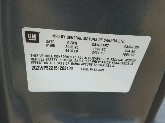 2G2WP522151263180 - 2005 PONTIAC GRAND PRIX BLUE photo 10