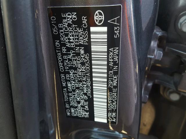 JTKKU4B41A1005345 - 2010 TOYOTA SCION XD GRAY photo 10