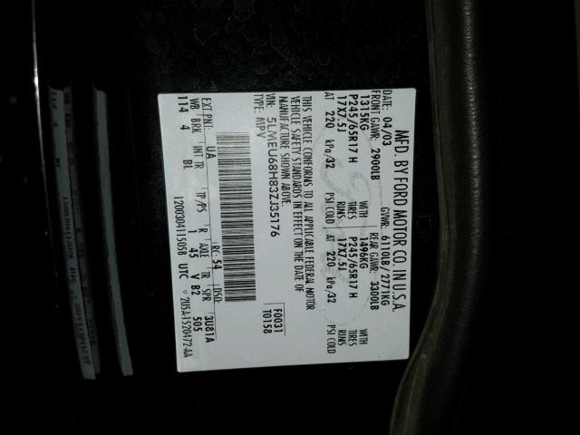 5LMEU68H83ZJ35176 - 2003 LINCOLN AVIATOR 黑色 照片 10