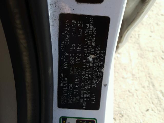 KMHDN46D45U028464 - 2005 HYUNDAI ELANTRA GL WHITE photo 10