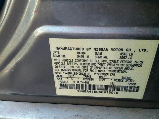 1N4BA41E04C913018 - 2004 NISSAN MAXIMA SE BROWN photo 10