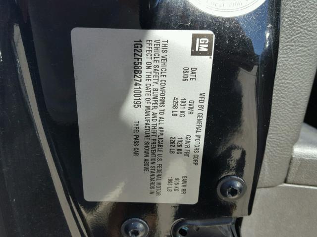 1G2ZF58B274100195 - 2007 PONTIAC G6 VALUE L BLACK photo 10