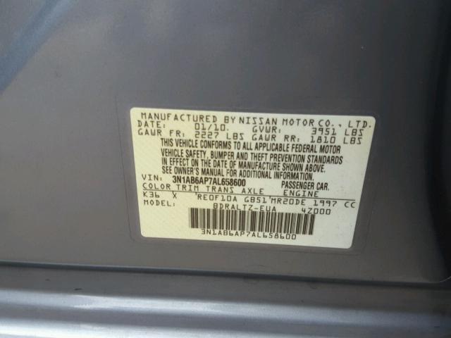 3N1AB6AP7AL658600 - 2010 NISSAN SENTRA 2.0 SILVER photo 10