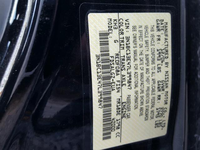 3N1BC13E47L399847 - 2007 NISSAN VERSA S BLACK photo 10