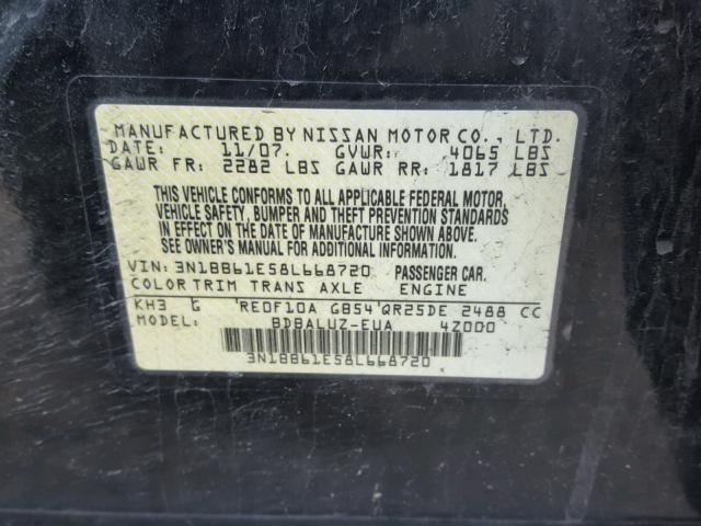 3N1BB61E58L668720 - 2008 NISSAN SENTRA SE- BLACK photo 10