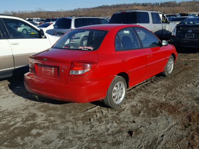 KNADC125246292998 - 2004 KIA RIO RED photo 4