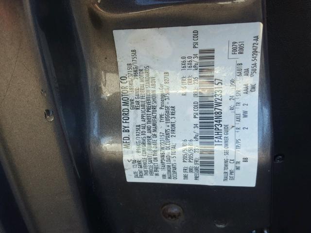 1FAHP34N87W233157 - 2007 FORD FOCUS ZX4 GRAY photo 10