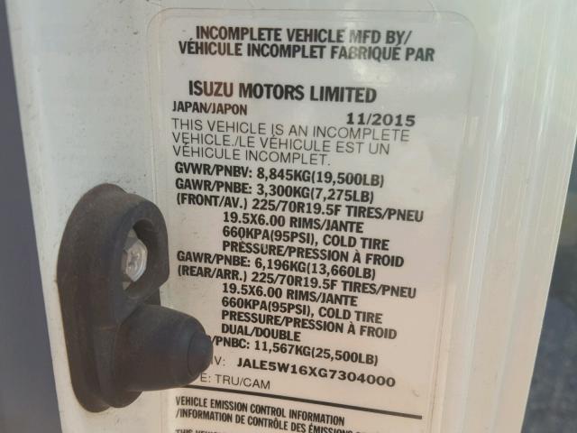 JALE5W16XG7304000 - 2016 ISUZU NQR WHITE photo 10