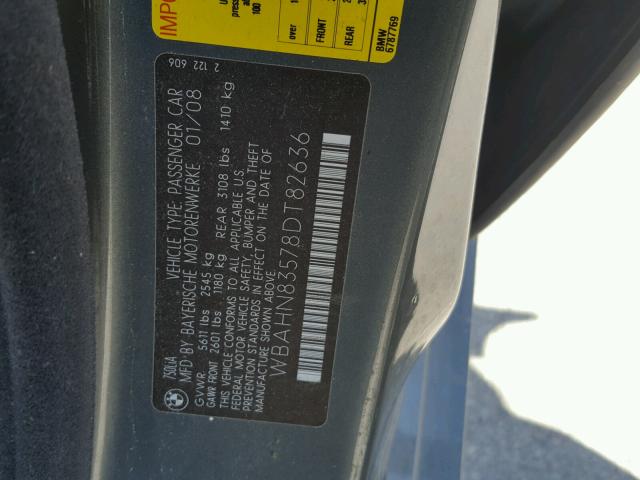 WBAHN83578DT82636 - 2008 BMW 750 LI GRAY photo 10