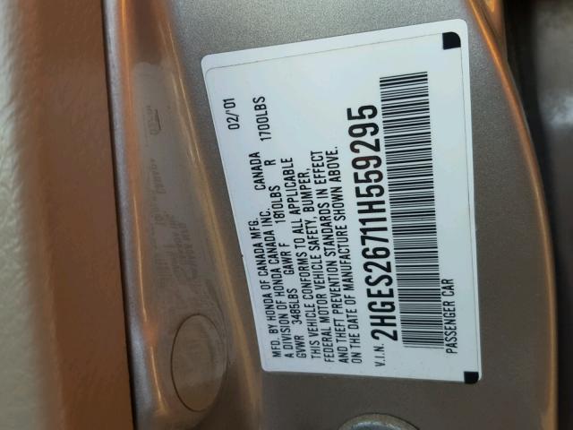 2HGES26711H559295 - 2001 HONDA CIVIC EX Բեժ լուսանկար 10