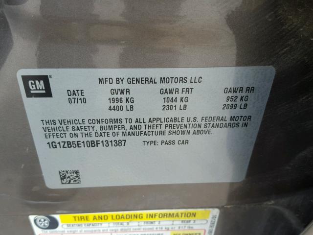 1G1ZB5E10BF131387 - 2011 CHEVROLET MALIBU LS BROWN photo 10