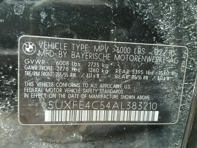 5UXFE4C54AL383210 - 2010 BMW X5 XDRIVE3 BLACK photo 10