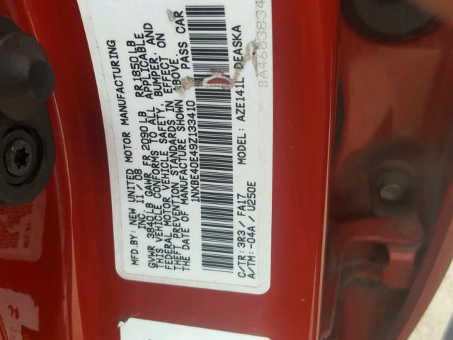 1NXBE40E49Z133410 - 2009 TOYOTA COROLLA XR 红色 照片 10