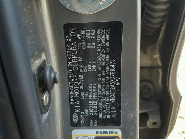 KNDJT2A5XD7618473 - 2013 KIA SOUL GRAY photo 10