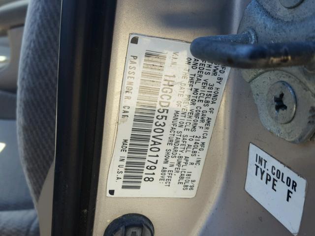 1HGCD5530VA017918 - 1997 HONDA ACCORD LX SILVER photo 10