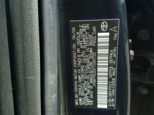 JTDBT923371043733 - 2007 TOYOTA YARIS BLACK photo 10