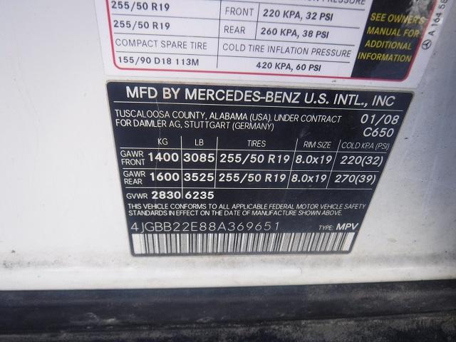 4JGBB22E88A369651 - 2008 MERCEDES-BENZ ML 320 CDI WHITE photo 10