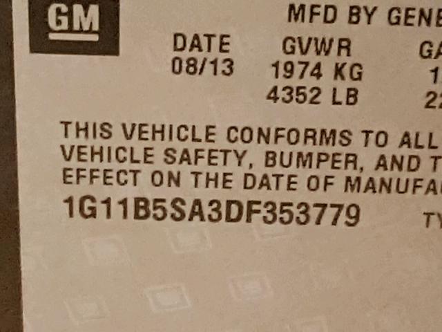 1G11B5SA3DF353779 - 2013 CHEVROLET MALIBU LS შავი ფოტო 10