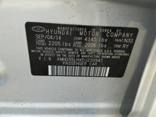 KMHD35LHXEU230941 - 2014 HYUNDAI ELANTRA GT SILVER photo 10