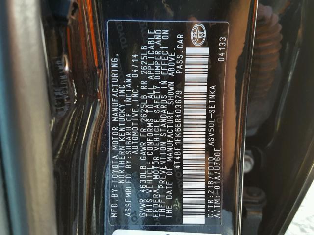 4T4BF1FK6ER403679 - 2014 TOYOTA CAMRY L BLACK photo 10