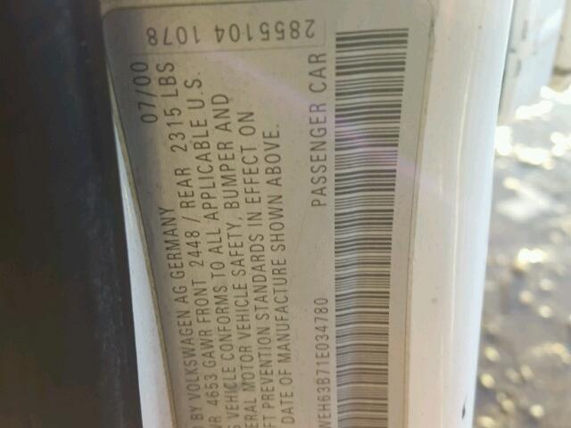 WVWEH63B71E034780 - 2001 VOLKSWAGEN PASSAT GLX 白色 照片 10