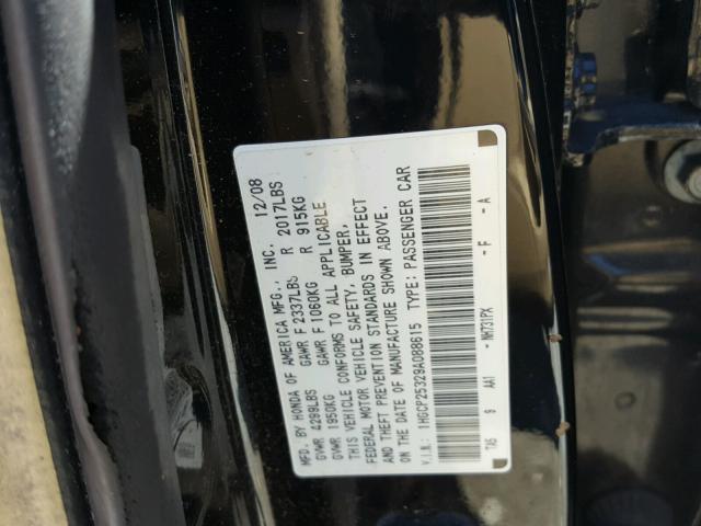 1HGCP25329A088615 - 2009 HONDA ACCORD LX BLACK photo 10