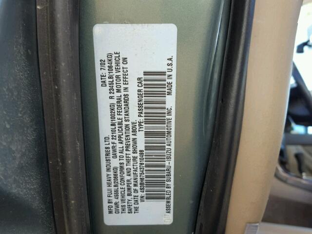 4S3BH675437610498 - 2003 SUBARU LEGACY OUT GREEN photo 10