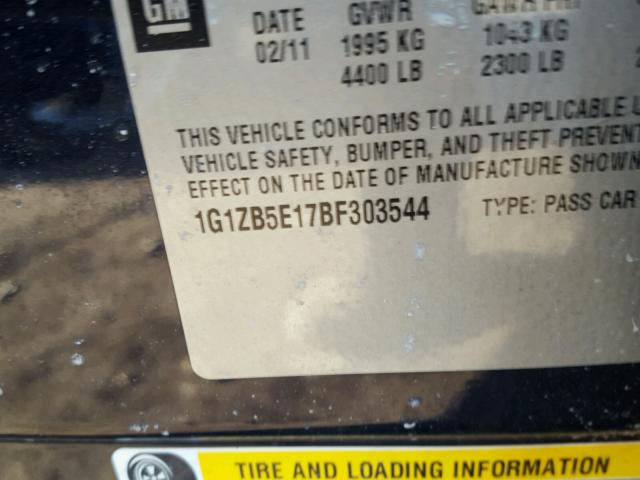 1G1ZB5E17BF303544 - 2011 CHEVROLET MALIBU LS ლურჯი ფოტო 10