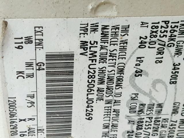 5LMFU28506LJ04269 - 2006 LINCOLN NAVIGATOR WHITE photo 10