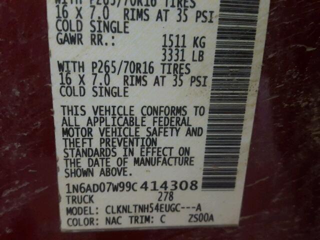 1N6AD07W99C414308 - 2009 NISSAN FRONTIER C RED photo 10