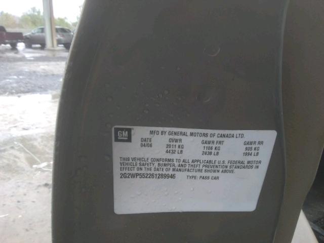 2G2WP552261289946 - 2006 PONTIAC GRAND PRIX ოქროსფერი ფოტო 10