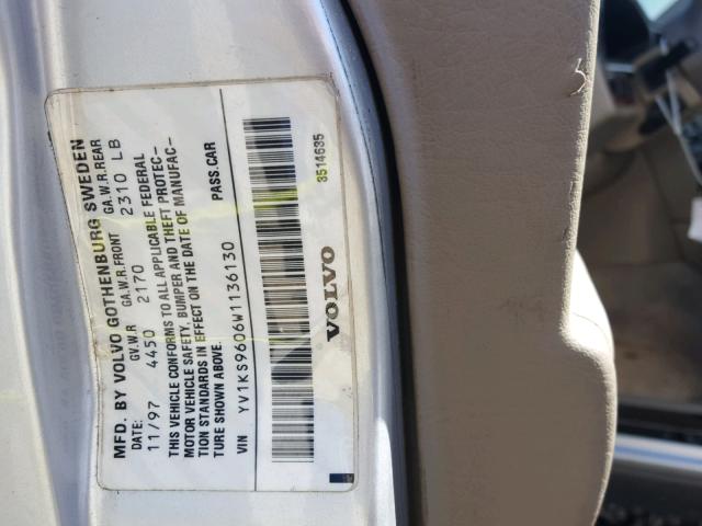 YV1KS9606W1136130 - 1998 VOLVO S90 Srebrny zdjęcie 10