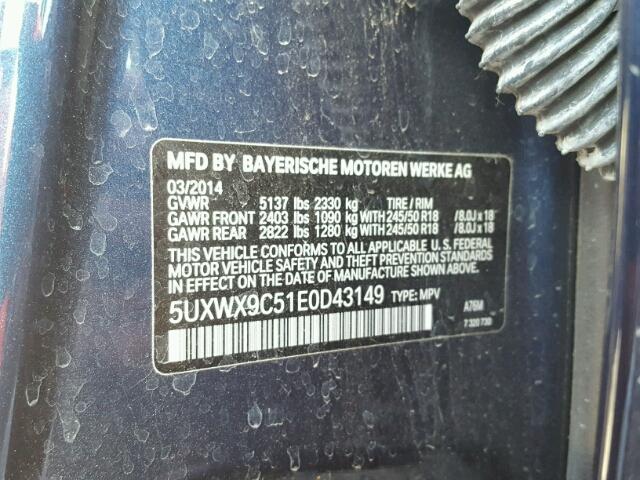 5UXWX9C51E0D43149 - 2014 BMW X3 XDRIVE2 BLUE photo 10