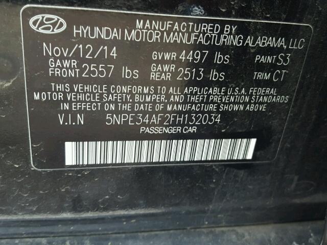 5NPE34AF2FH132034 - 2015 HYUNDAI SONATA SPO BLACK photo 10