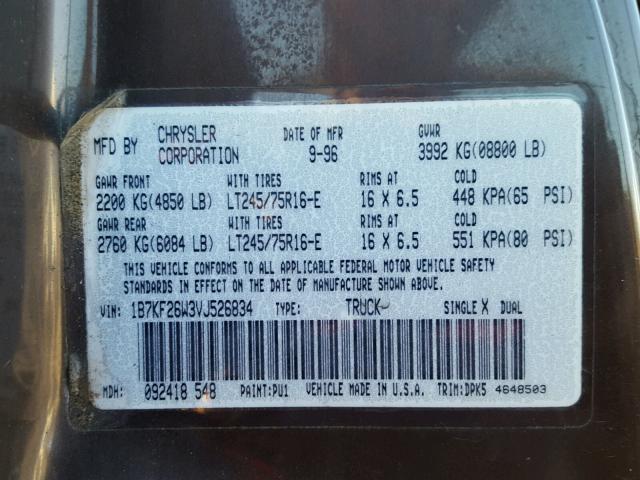 1B7KF26W3VJ526834 - 1997 DODGE RAM 2500 BROWN photo 10